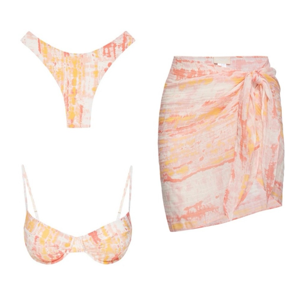 NWT Monday Swimwear Sunset Tie Die~ Swim Set with Sarong